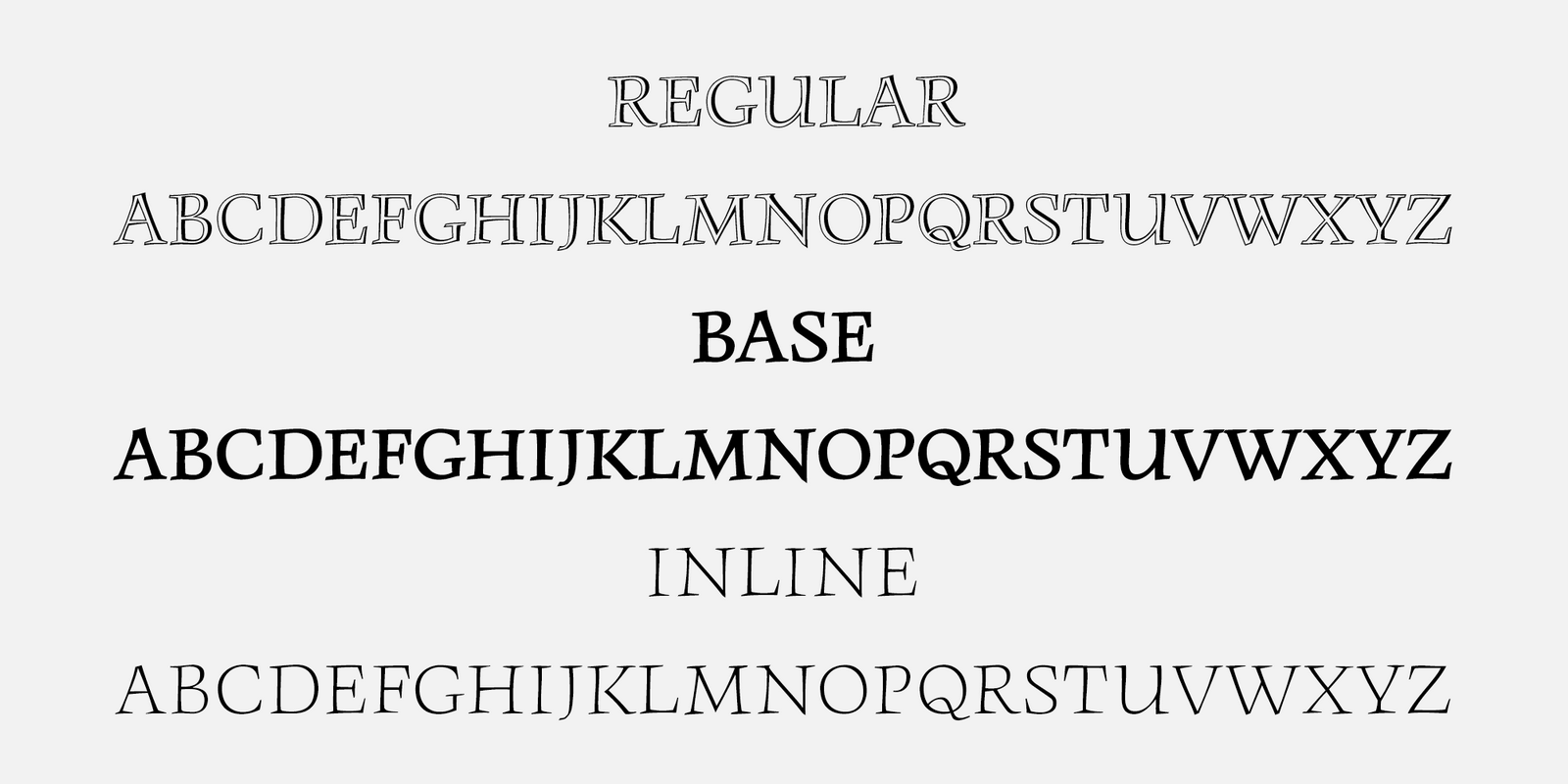 Monument’s three styles – Regular, Base and Inline – are interchangeable and can also be used as stand-alone fonts.