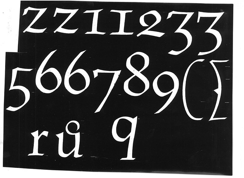 Alternativní varianty znaků písma Parlament jsme nalezli na fotokopii ze sbírky polygrafie v Národním technickém muzeu v Praze. [7]